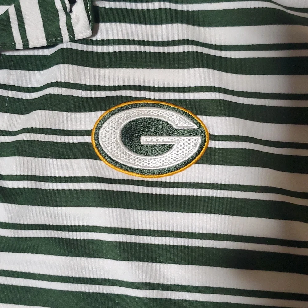 Green Bay Packers NFL Team Apparel Polo Shirt‎ Mens L White Green Short Sleeve - Picture 2 of 6